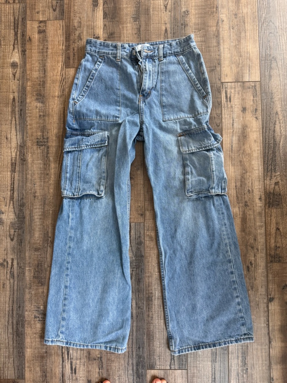 Bluivy Light Blue Cargo Wide-Leg Jeans